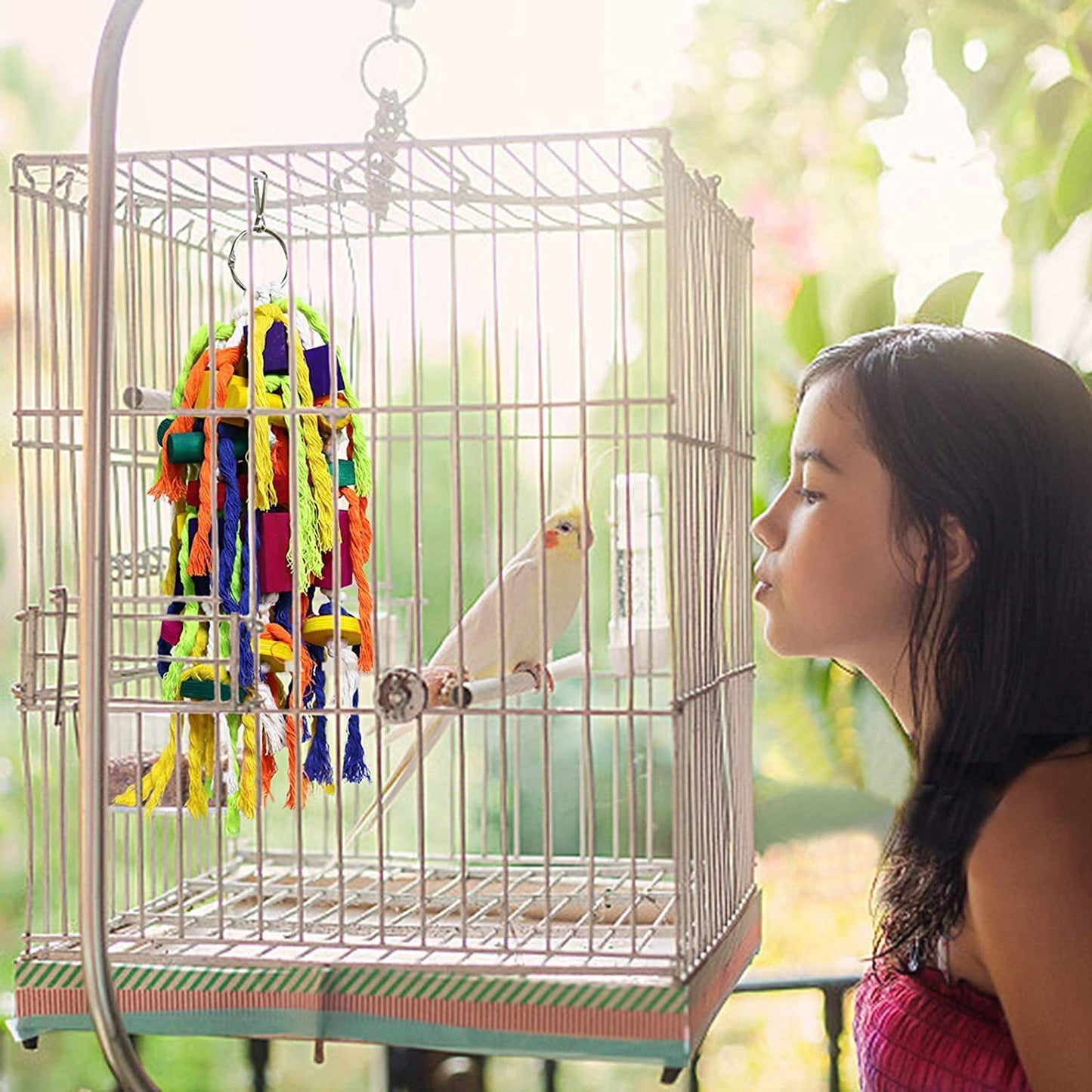 Wooden Parrot Chew Toy Cotton String Hanging Bird Cage Accessory 3