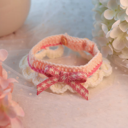 Hand Knitted Dog Collar with Bow Decorative Soft Yarn