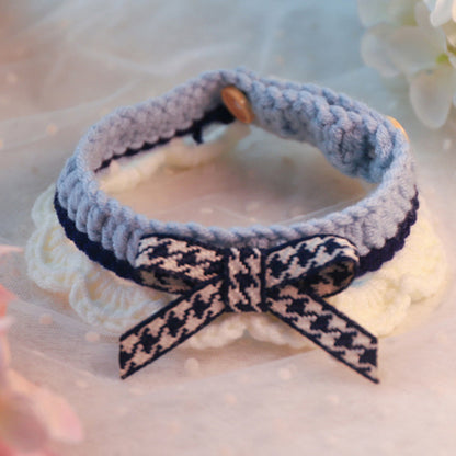 Hand Knitted Dog Collar with Bow Decorative Soft Yarn 3