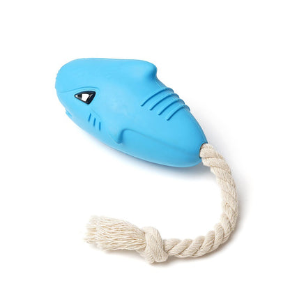 Shark Shape Dog Chew Toy with Rope Durable Rubber Material 3