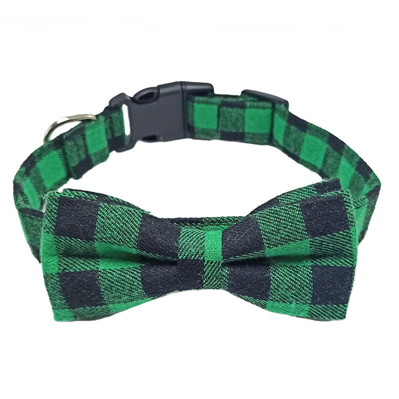 Cotton Polyester Dog Collar Plaid Bow Adjustable 4