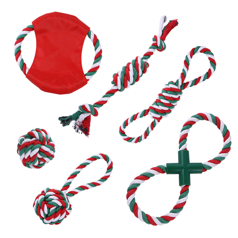 Cotton Dog Rope Toy Christmas Themed Durable Chew Toy