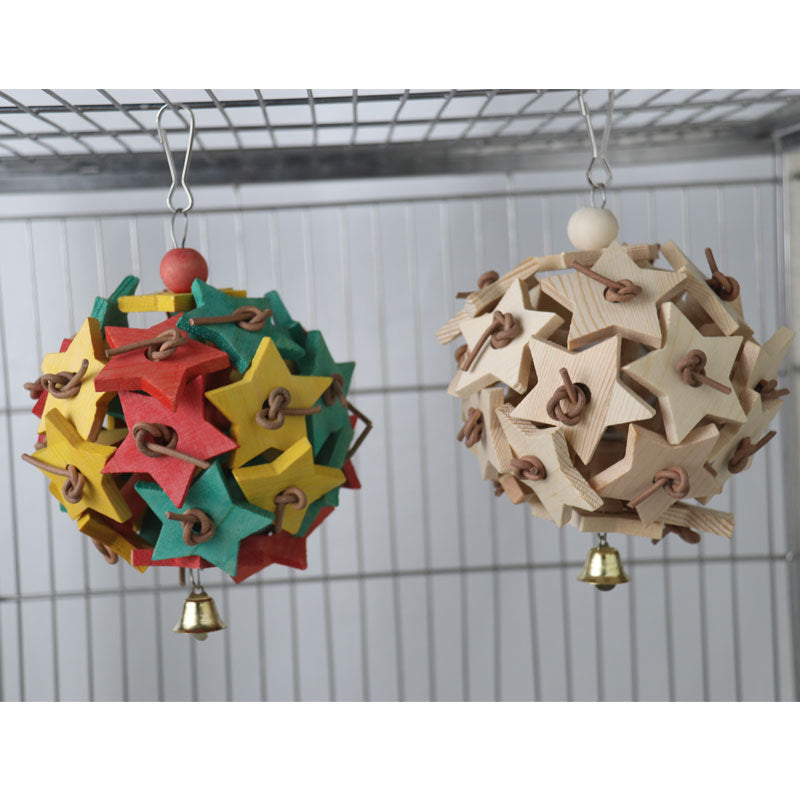 Wooden Parrot Chew Toy Star Ball Hanging Bird Cage Accessory 4