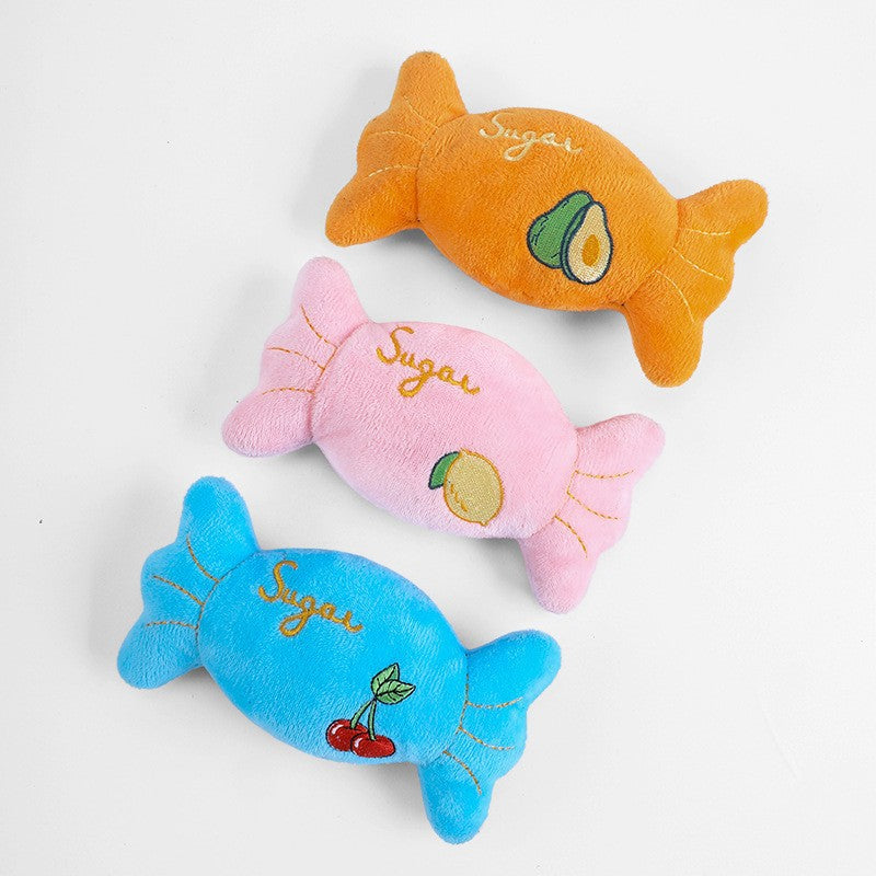 Cartoon Candy Shaped Plush Dog Toy Soft Interactive