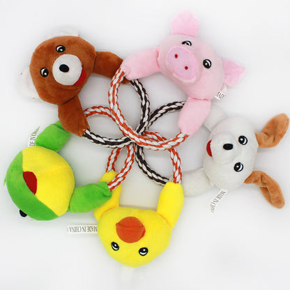 Cartoon Animal Head Plush Dog Toy Soft Rope Handle