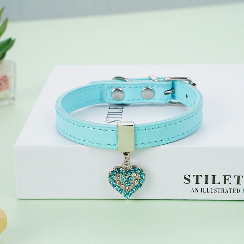 PU Dog Collar Heart Charm Adjustable XS S M Sizes 6
