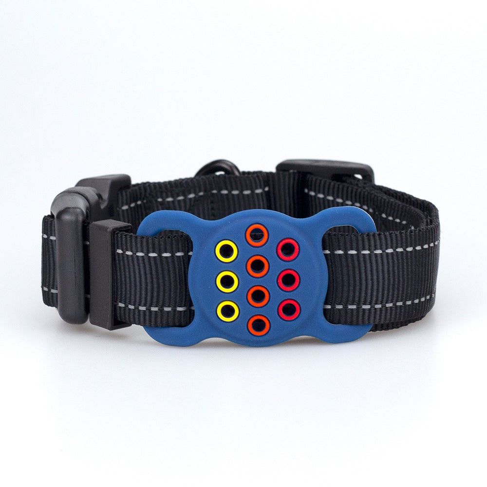 Adjustable Nylon Dog Collar with Silicone AirTag Holder M L 3