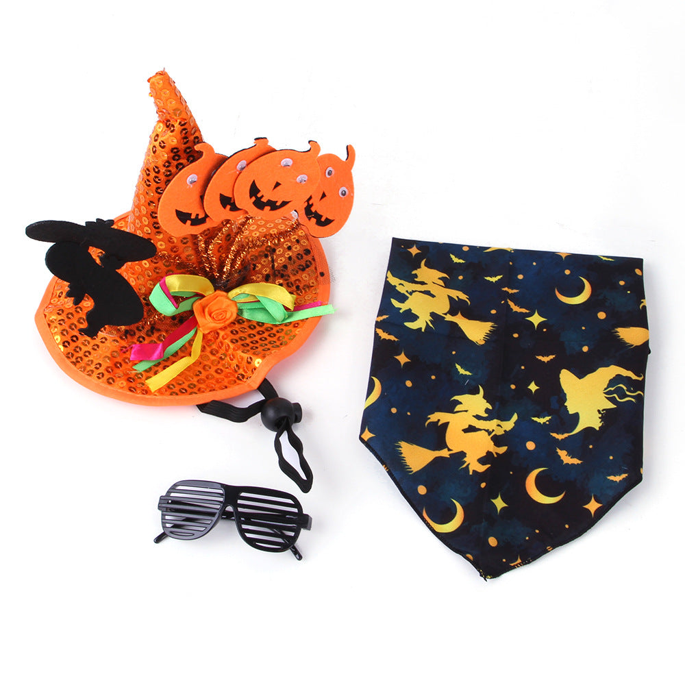 Polyester Dog Halloween Costume Set Witch Hat Bandana Glasses 3 Pack 6