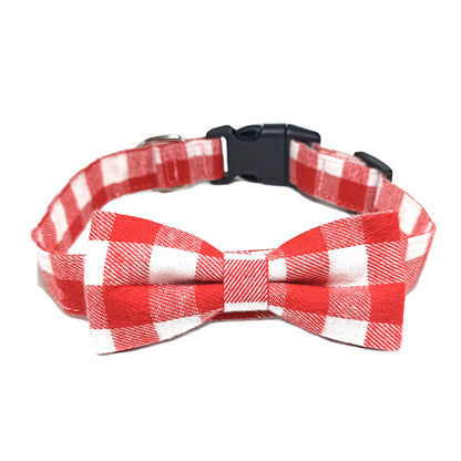 Cotton Polyester Dog Collar Plaid Bow Adjustable 6