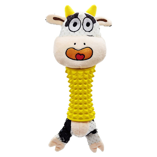 Plush Dog Chew Toy with Rubber Grip Textured Handle