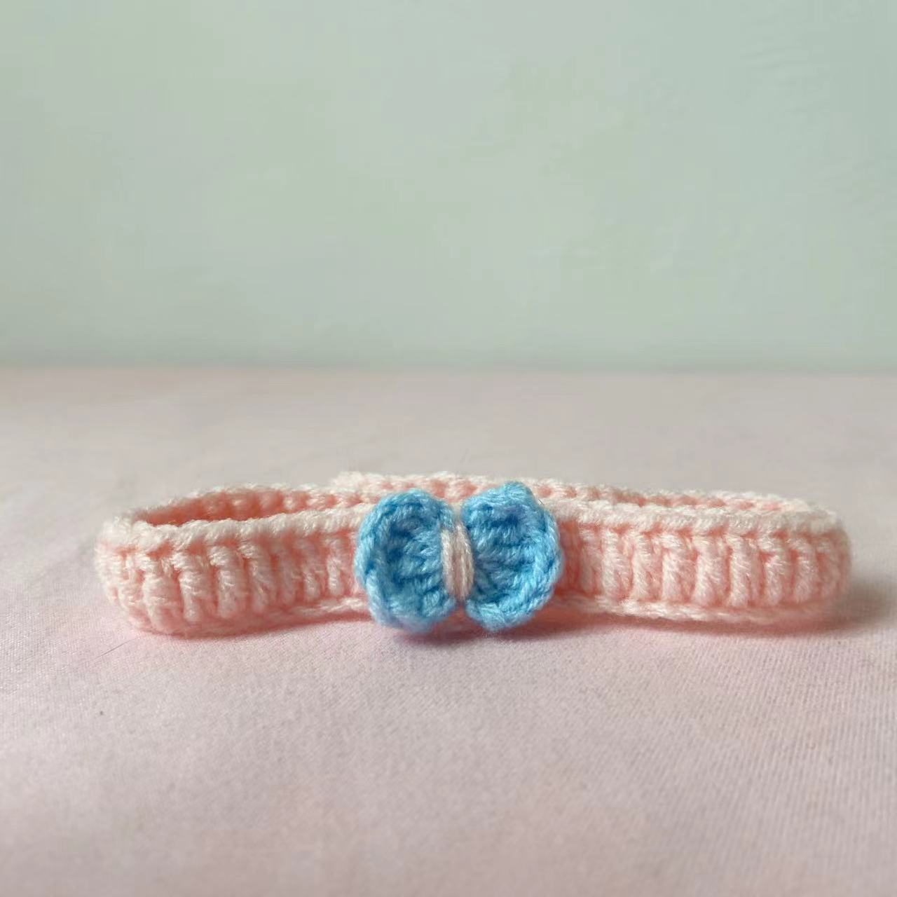 Hand Knitting Yarn Dog Collar with Flower Decoration Adjustable 8
