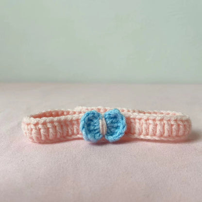 Hand Knitting Yarn Dog Collar with Flower Decoration Adjustable 8