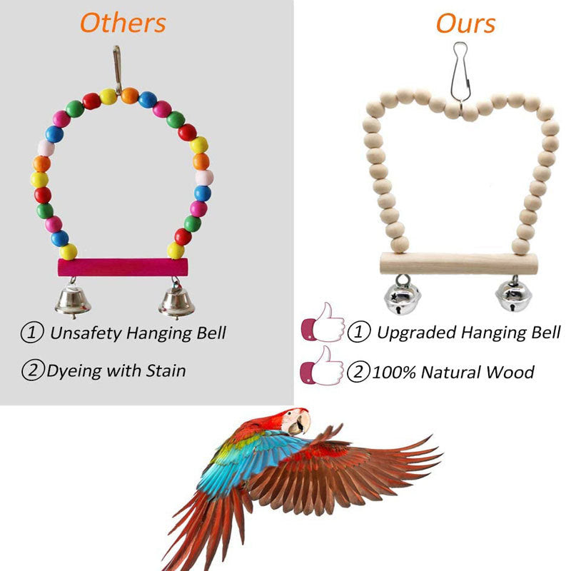 Wooden Parrot Toy Set Perch Swing Hanging 8 Pack 3