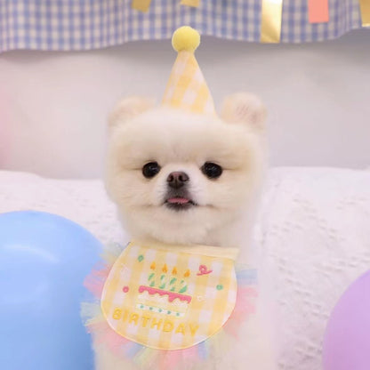 Cotton Polyester Dog Birthday Bib and Hat Set 2 Pack