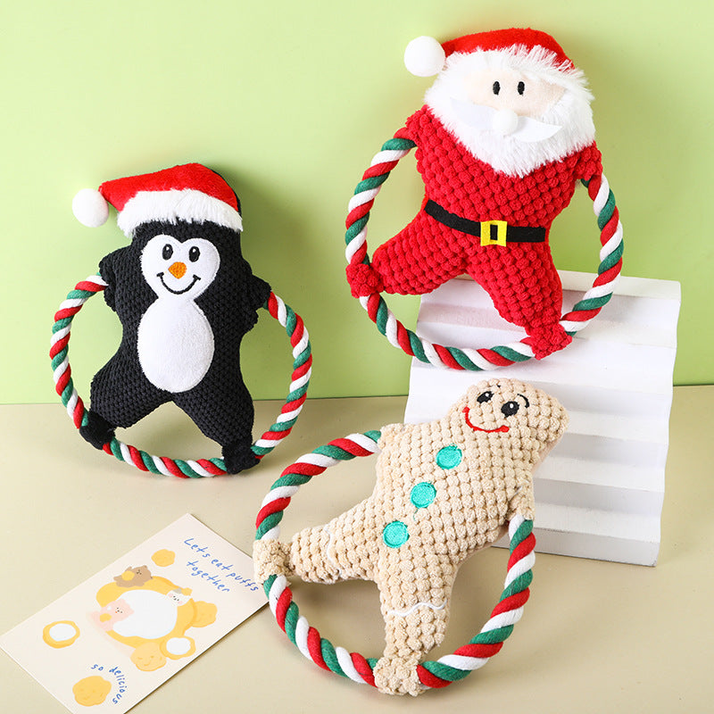 Plush Cotton String Dog Toy Christmas Holiday Design 3