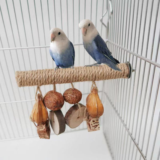 Wooden Parrot Chew Toy Hemp Rope Weaving Stand Stick