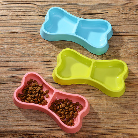 Plastic Dog Bowl Double Food and Water Feeder Bone Shape