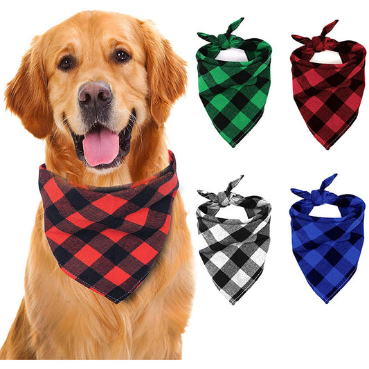 Plaid Cotton Dog Bandana Adjustable Triangle Scarf