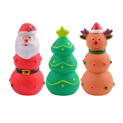 Christmas Vinyl Dog Chew Toy Squeaky Santa Elk Tree