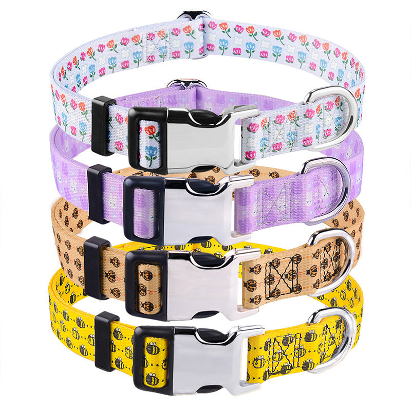 Polyester Dog Collar Cartoon Printed Adjustable Sizes XS to L