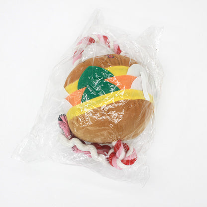 Plush Hamburger Dog Rope Toy Cotton String Interactive Chew 5