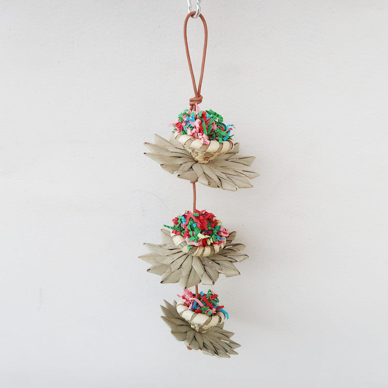 Woven Palm Leaf Parrot Chew Toy Sunflower Hanging String 5