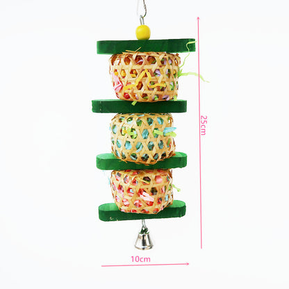 Rattan Parrot Chew Toy Hanging Nibbling String with Paper Scraps 2