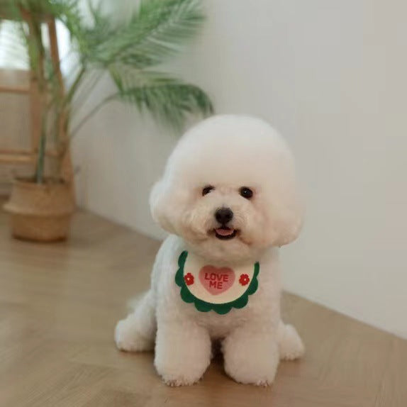 Cute Cotton Dog Bandana Embroidered Love Me Design 3