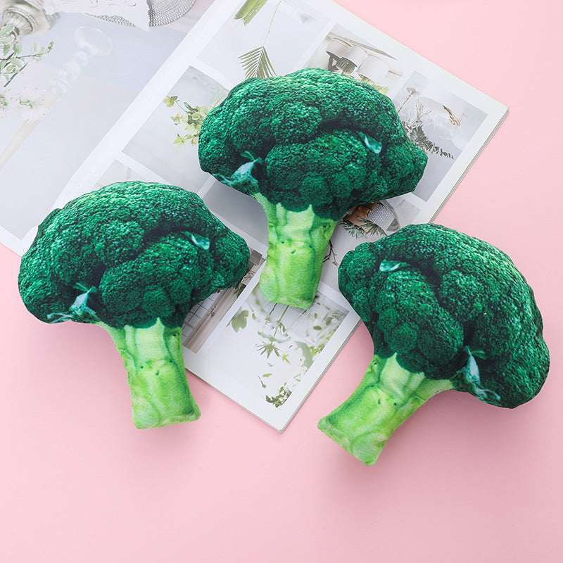 Plush Dog Squeaky Toy Broccoli Shape Soft Interactive 3