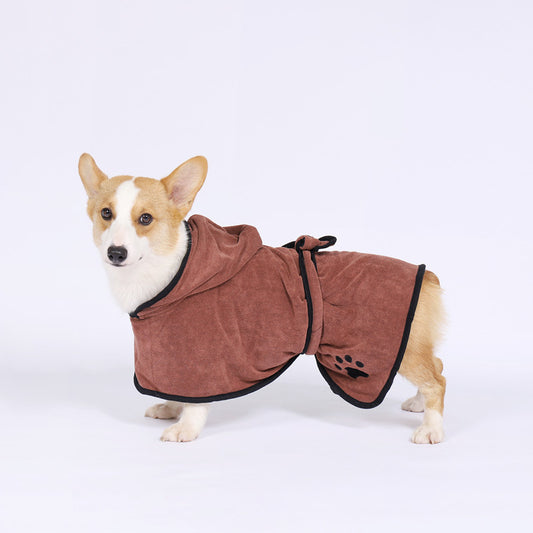 Absorbent Dog Bathrobe Fiber Material with Hood and Tie Closure