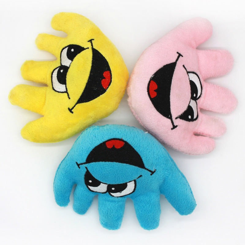 Plush Hand Shape Dog Toy Soft Smiling Face 10x12cm