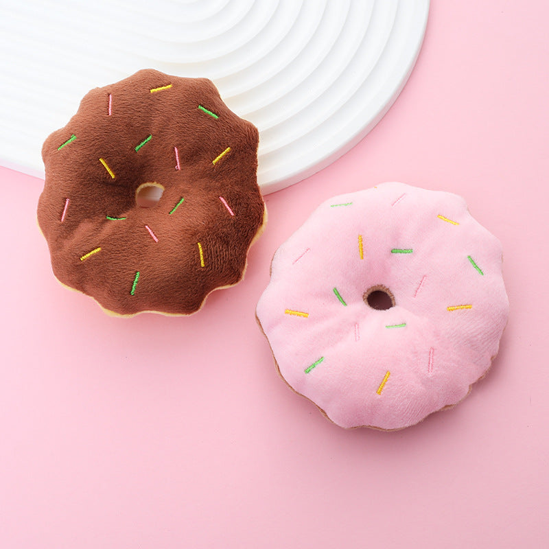 Squeaky Plush Dog Toy Donut Shape Soft Interactive 2