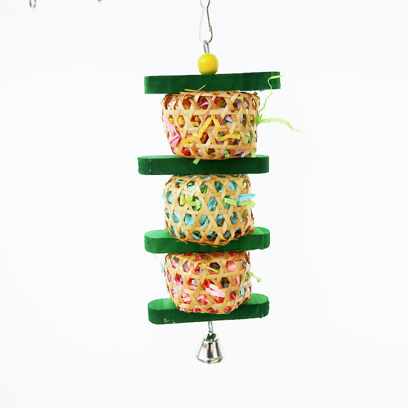 Rattan Parrot Chew Toy Hanging Nibbling String with Paper Scraps