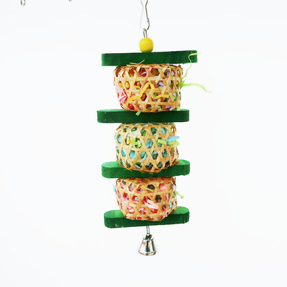 Rattan Parrot Chew Toy Hanging Nibbling String with Paper Scraps