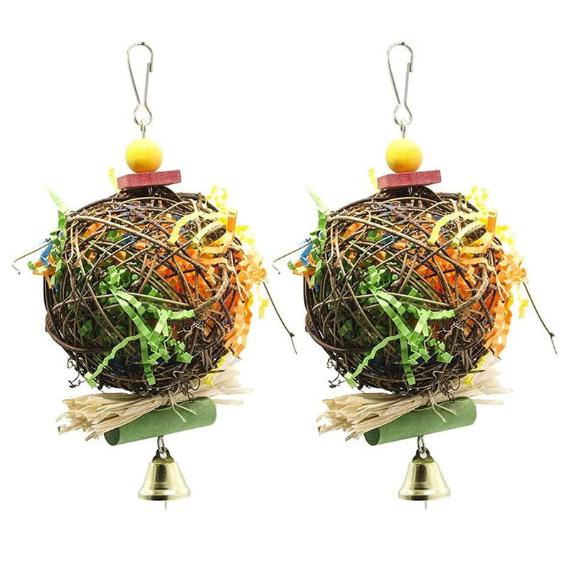 Rattan Parrot Chew Toy Hanging Pull Wire Grass Ball 10x20cm 2