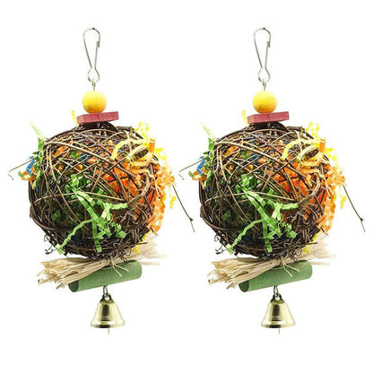 Rattan Parrot Chew Toy Hanging Pull Wire Grass Ball 10x20cm 2
