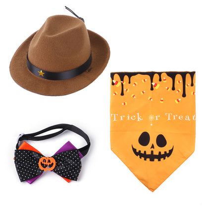 Halloween Dog Costume Set Cute Pumpkin Bow Tie with Witch Hat 2