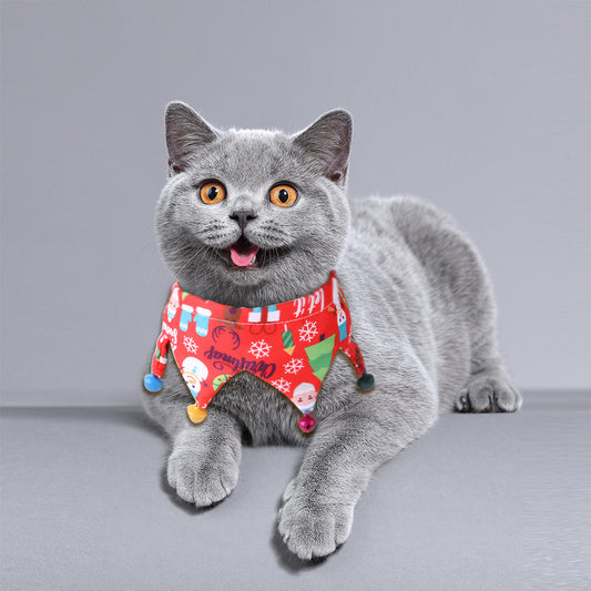 Cloth Dog Bandana Christmas Scarf with Bells Festive Accessory