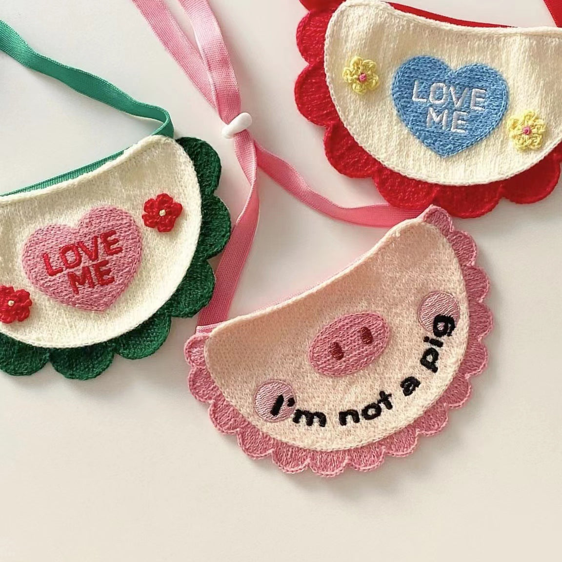 Cute Cotton Dog Bandana Embroidered Love Me Design 6