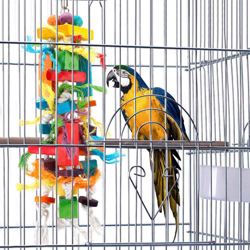 Wooden Parrot Chew Toy Hanging Bird Cage Pendant 25cm 3
