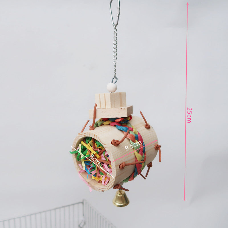 Wooden Parrot Chew Toy Hanging String with Bell 8x9.5x25cm 2