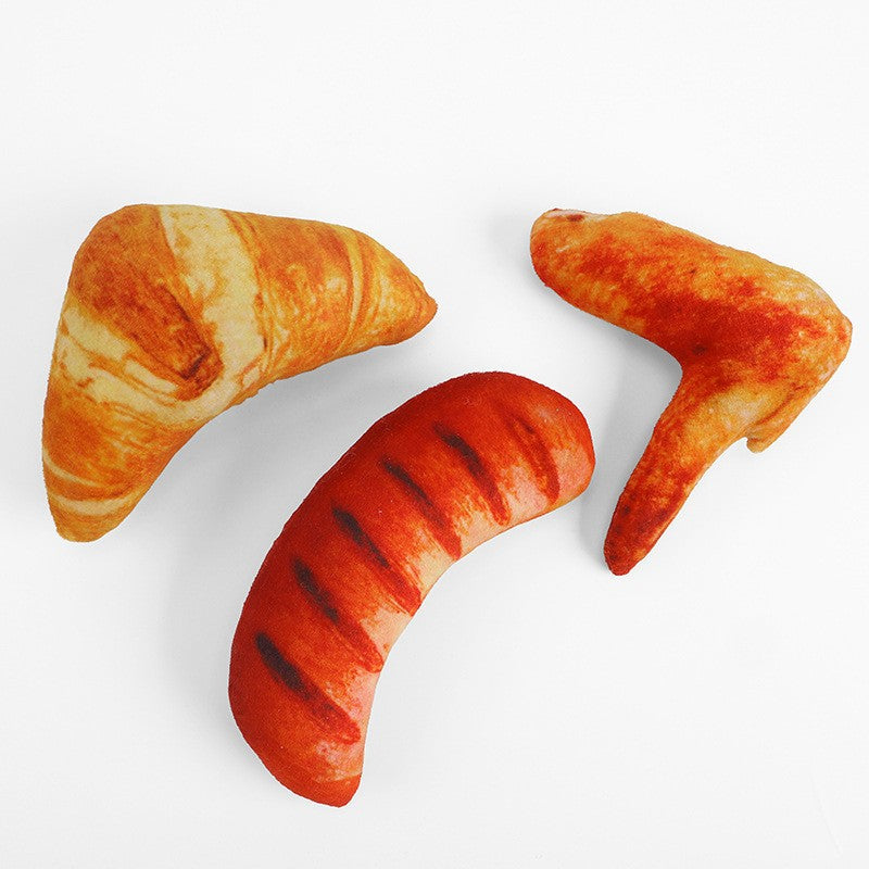 Plush Dog Chew Toy Simulation Food Shapes Chicken Wings Hot Dog Croissant