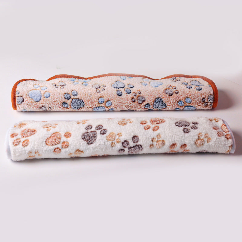 Coral Fleece Dog Blanket Soft Warm Paw Print Design 2