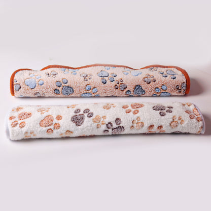 Coral Fleece Dog Blanket Soft Warm Paw Print Design 2