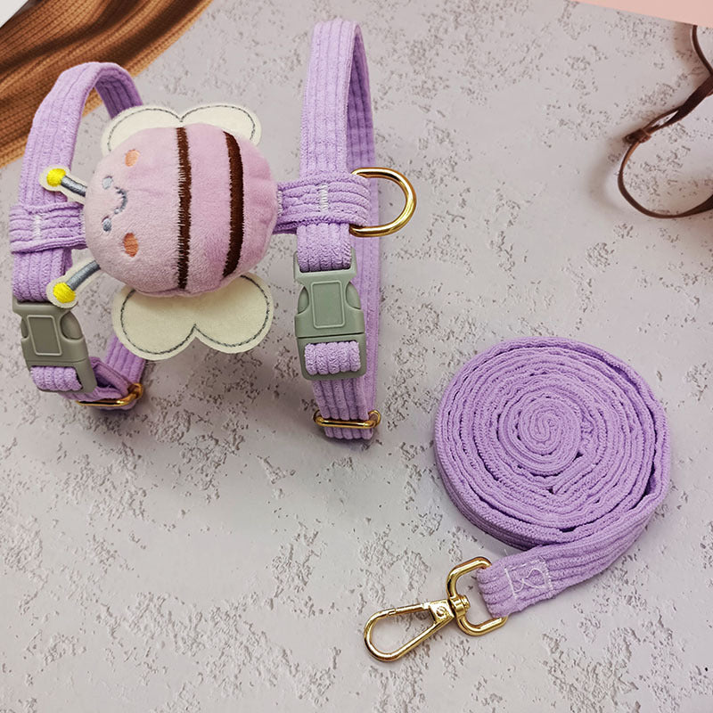 Plush Dog Harness and Leash Set Adjustable Neck Size Small to Large 7