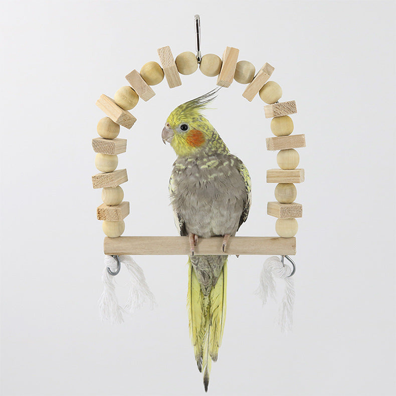 Wooden Parrot Swing Bird Cage Toy Solid Wood 22x16x3cm