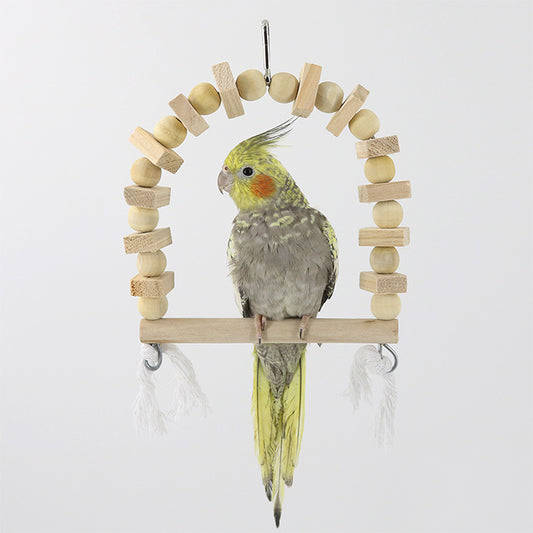 Wooden Parrot Swing Bird Cage Toy Solid Wood 22x16x3cm