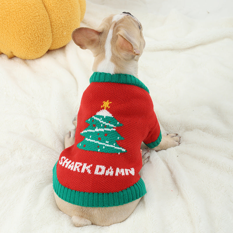 Wool Dog Sweater Christmas Tree Design Festive Apparel 2