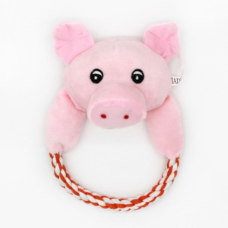 Cartoon Animal Head Plush Dog Toy Soft Rope Handle 9
