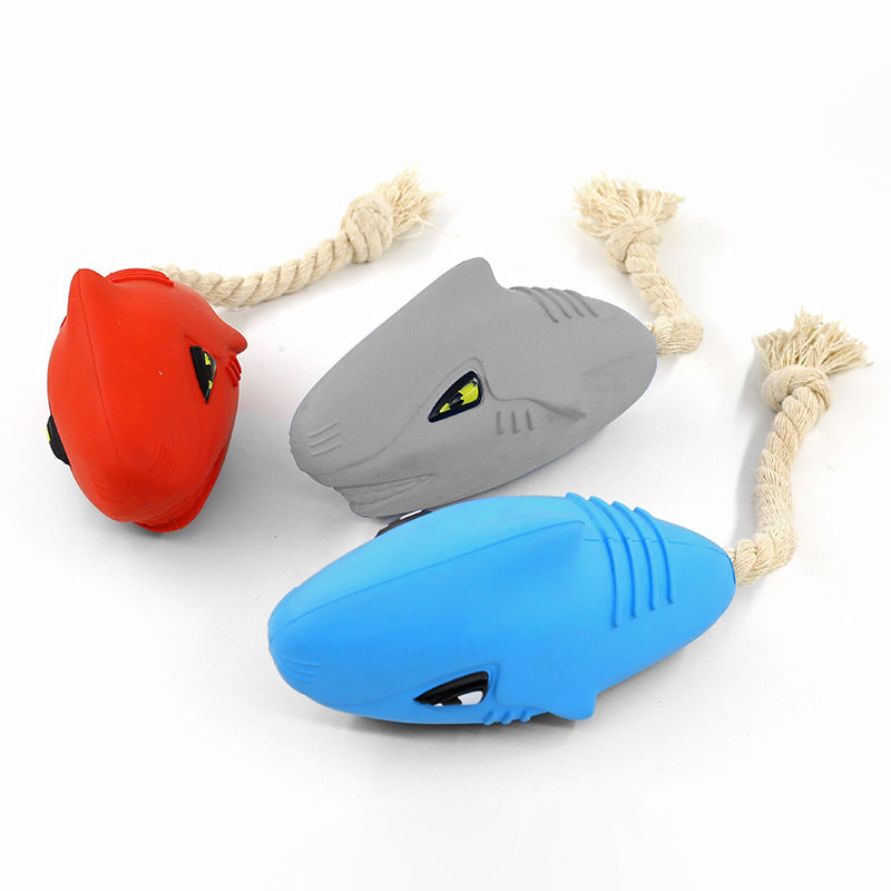 Shark Shape Dog Chew Toy with Rope Durable Rubber Material 2